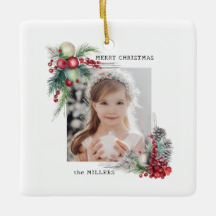 Elegantes Modern Watercolor Weihnachten Foto Keramikornament
