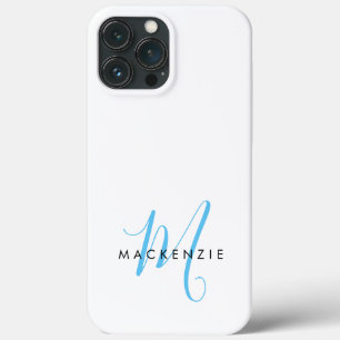 Elegantes Modern White Sky Blue Script Monogram Case-Mate iPhone Hülle