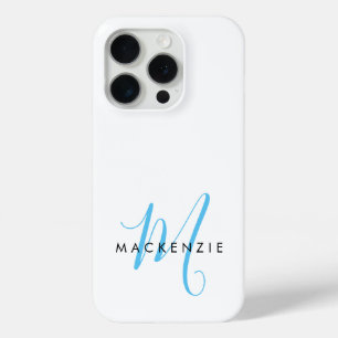 Elegantes Modern White Sky Blue Script Monogram Case-Mate iPhone Hülle