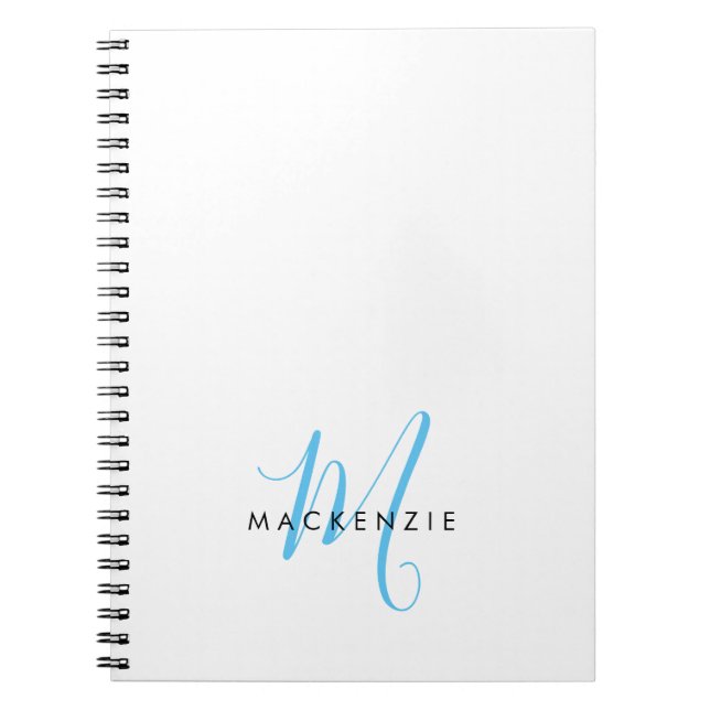 Elegantes Modern White Sky Blue Script Monogram Notizblock (Vorderseite)