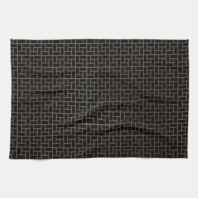 Elegantes modernes Abstraktes Gold Basket Weave Mu Geschirrtuch (Horizontal)