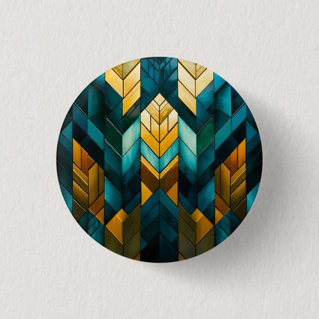 Elegantes modernes abstraktes Gold Teal Geometrisc Button (Vorderseite)