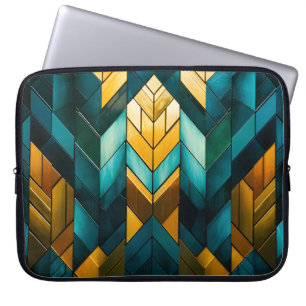 Elegantes modernes abstraktes Gold-Teal-Geometrisc Laptopschutzhülle