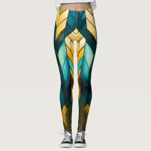 Elegantes modernes abstraktes Gold Teal Geometrisc Leggings