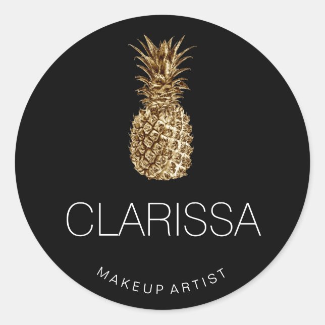 Elegantes modernes Ananas-Schwarzes Make-up Runder Aufkleber (Vorderseite)
