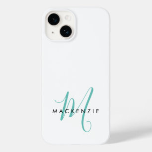 Elegantes, modernes Aquamarines Script Monogram Case-Mate iPhone 14 Hülle