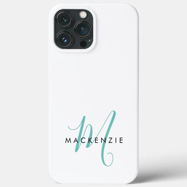 Elegantes, modernes Aquamarines Script Monogram Case-Mate iPhone Hülle (Rückseite)