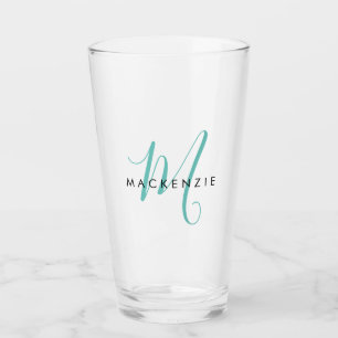 Elegantes, modernes Aquamarines Script Monogram Glas