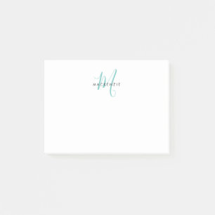 Elegantes, modernes Aquamarines Script Monogram Post-it Klebezettel