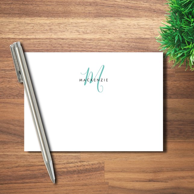 Elegantes, modernes Aquamarines Script Monogram Post-it Klebezettel (Von Creator hochgeladen)