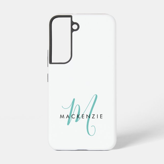 Elegantes, modernes Aquamarines Script Monogram Samsung Galaxy Hülle (Rückseite)