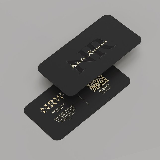 Elegantes, modernes Berufliches Monogramm-Schwarze Visitenkarte (Elegant Modern Professional Monogram Black Gold Business Card
)