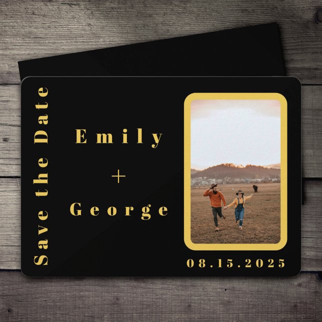 Elegantes modernes Black and Gold Couple Foto Hoch Save The Date (Von Creator hochgeladen)
