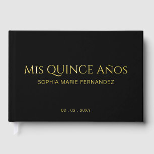 Elegantes, modernes Black Gold Foto Quinceañera Gästebuch