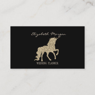 Elegantes, modernes Black,Gold Glitzer Unicorn Visitenkarte