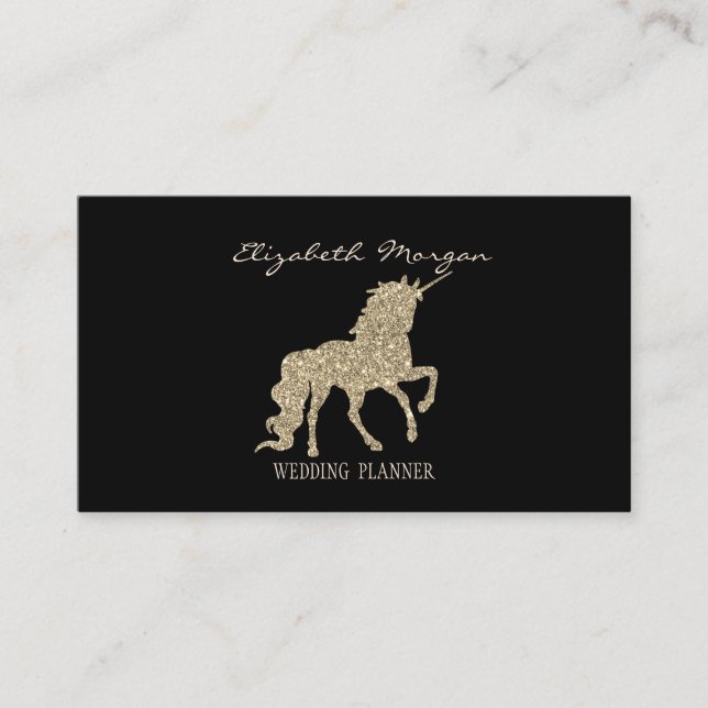 Elegantes, modernes Black,Gold Glitzer Unicorn Visitenkarte (Vorderseite)
