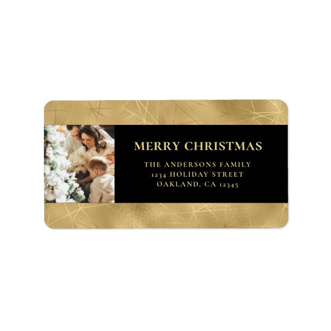 Elegantes Modernes Black & Imitats Gold Weihnachts Adressaufkleber (Vorne)