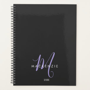 Elegantes, modernes Black Lavender Script Monogram Planer