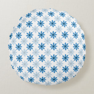 Elegantes modernes blaues Blütenmotiv-Rundkissen Rundes Kissen