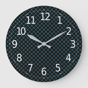 Elegantes modernes blaues Teal-Zaun-Kettenmuster Große Wanduhr