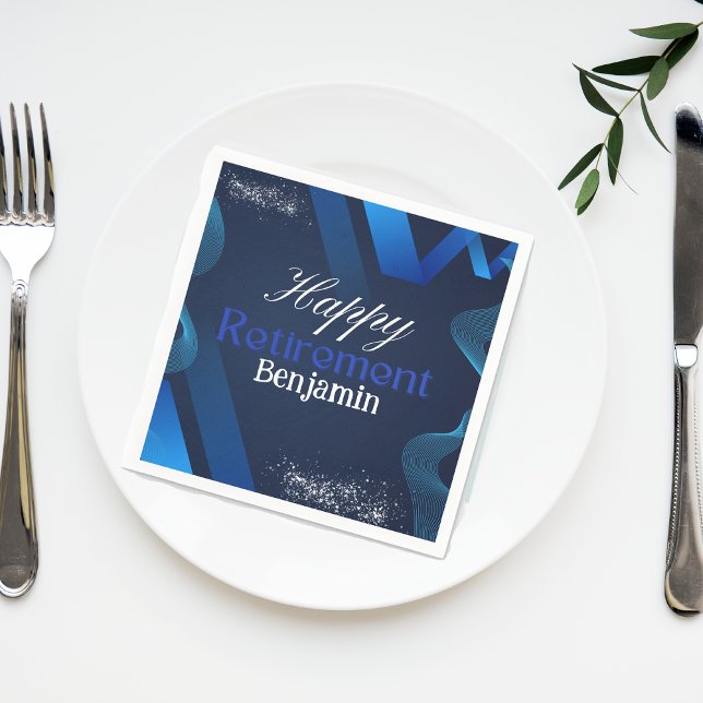 Elegantes, modernes Blue and White Happy Retiremen Serviette (Von Creator hochgeladen)