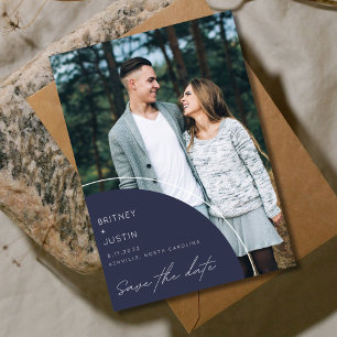 Elegantes, modernes Blue Foto Hochzeit Save The Date