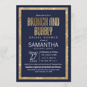 Elegantes, modernes Blue-Gold-Sequin-Brunch-Bubble Einladung