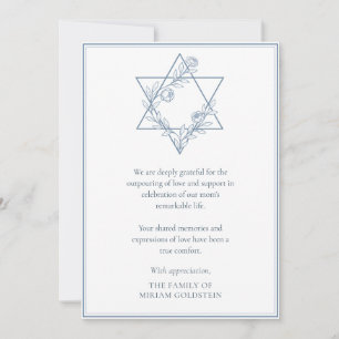 Elegantes modernes Blue Jewish Star Beileid Dankeskarte