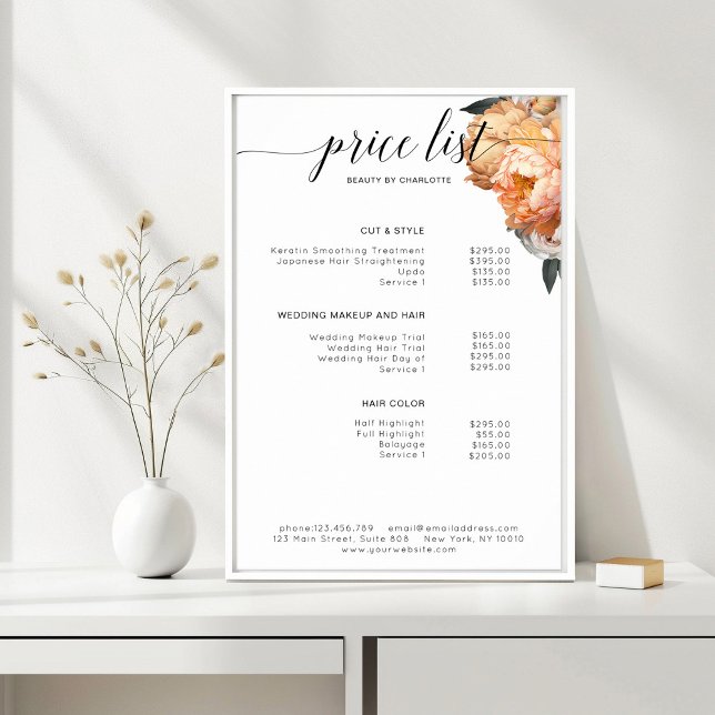 Elegantes, modernes, blumengeschmücktes Plakat (Elegant, Modern, Floral Peony price list Poster)