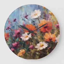 elegantes, modernes Blumenmotiv Große Wanduhr