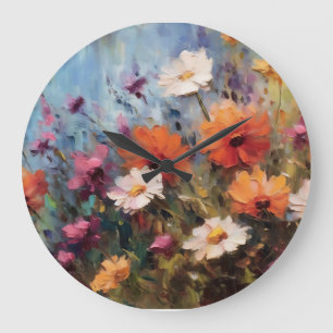 elegantes, modernes Blumenmotiv Große Wanduhr