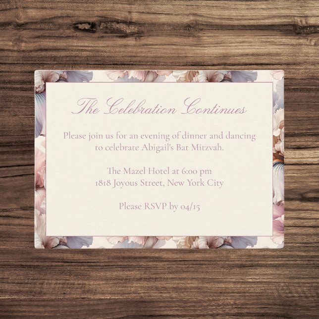 Elegantes modernes Blush Bat Mitzvah Party Details Begleitkarte (Von Creator hochgeladen)