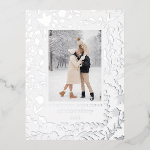 Elegantes modernes botanisches Foto-Silber Folien Feiertagspostkarte