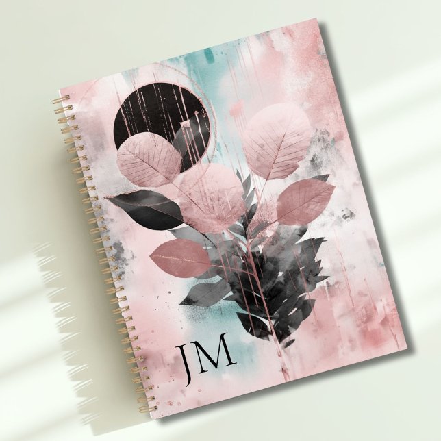 Elegantes, modernes Botanisches Monogramm aus Rose Planer (Custom Elegant Modern Rose-Gold Botanical Monogram Planner)