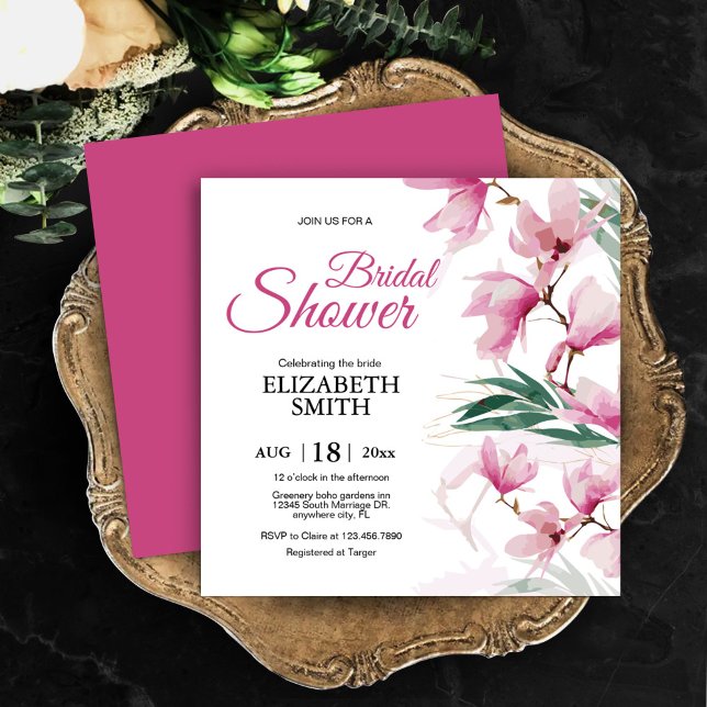 Elegantes modernes Brautparty mit rosafarbenen Blu Einladung (Elegant Modern Floral Pink Greenery Bridal Shower Invitation, Bridal and Brunch)