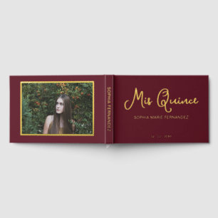 Elegantes modernes Burgund-Foto Quinceañera Gästebuch
