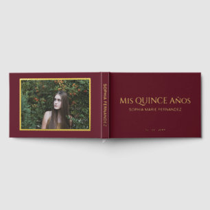 Elegantes modernes Burgund-Foto Quinceañera Gästebuch