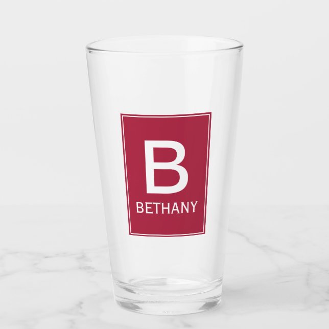 Elegantes modernes burgunderrotes Monogramm Glas (Vorderseite)
