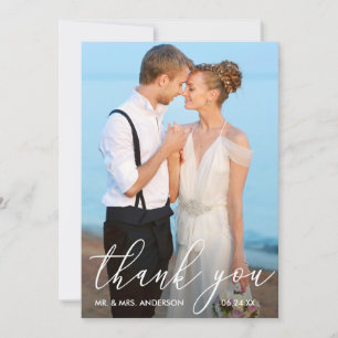 Elegantes modernes Calligrafy Foto Wedding Dankeskarte