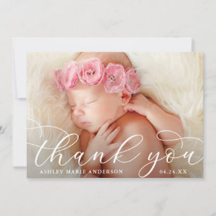 Elegantes modernes Calligraphy New Baby Foto Dankeskarte