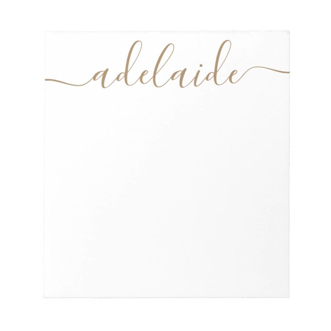 Elegantes, modernes Chic Script Gold White Monogra Notizblock (Vorderseite)