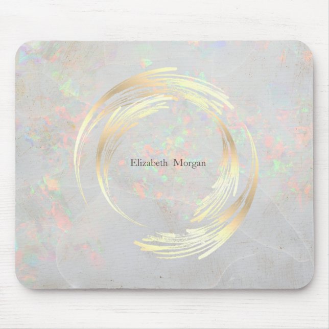 Elegantes modernes Circle Gold, White Opal Mousepad (Vorne)
