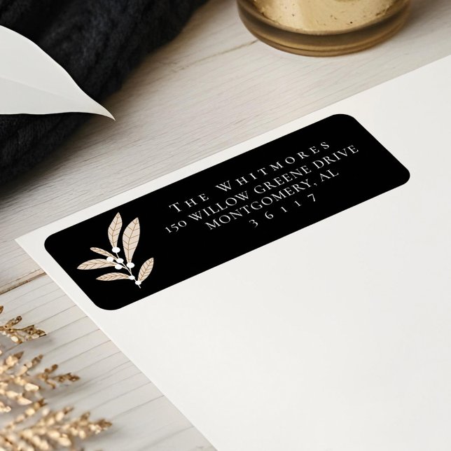 Elegantes, modernes Design aus weißem Cranberry (Elegant Modern Floral White Cranberry Leaf Design Label)