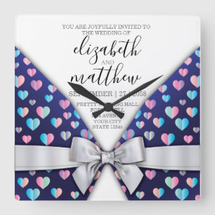 Elegantes modernes Design für Bow und Herz-Speckle Quadratische Wanduhr