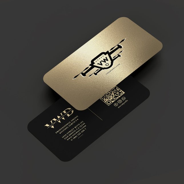 Elegantes, modernes Drone-Operator-Gold-Monogramm Visitenkarte (Elegant Modern Drone Operator Drone Pilot Black Gold Monogram Business Card
)