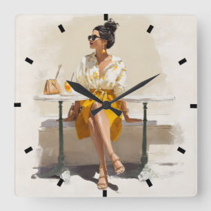 Elegantes modernes einfaches individuelles Foto na Quadratische Wanduhr