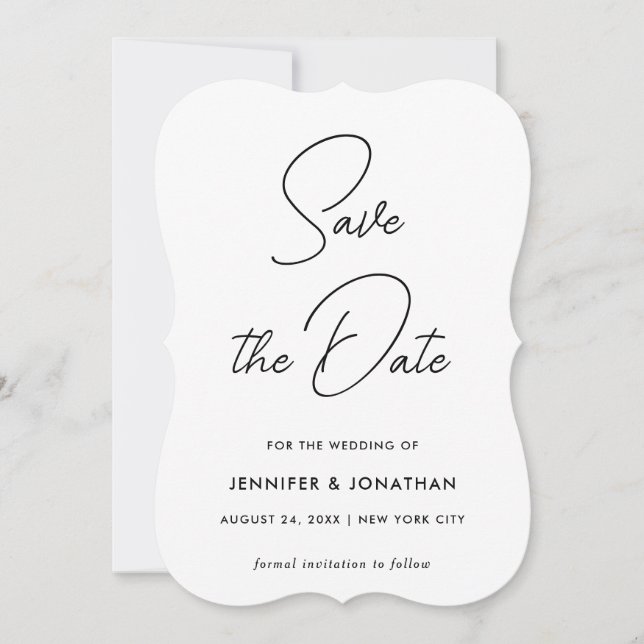 Elegantes modernes einfaches Template Schwarz/Weiß Save The Date (Vorderseite)