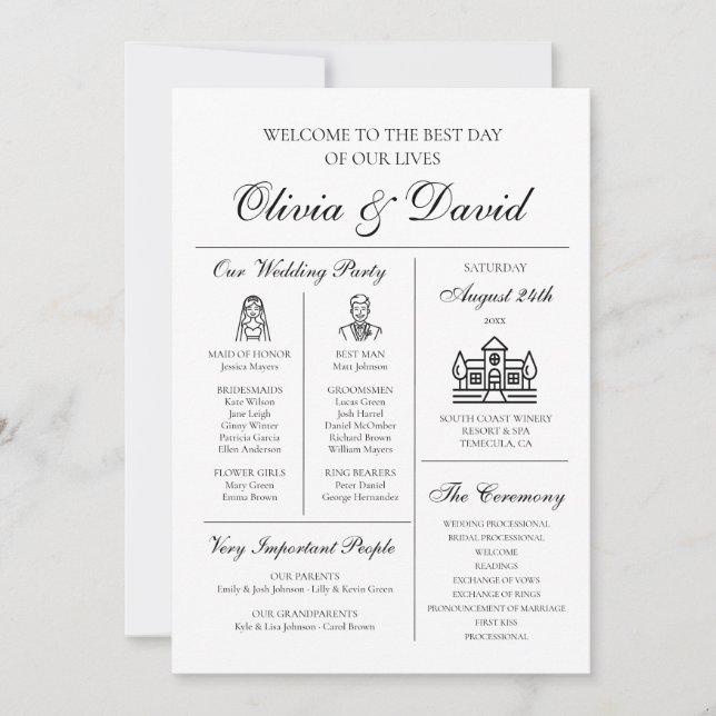 Elegantes modernes, einzigartiges Infografik-Hochz Einladung (Vorderseite)