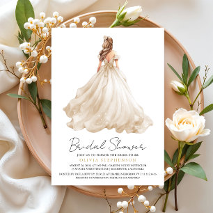 Elegantes modernes Elfenbeinhochzeitkleid-Brautpar Einladung