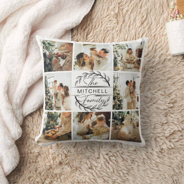 Elegantes, modernes Familienfoto Collage Monogram- Kissen (Decke)
